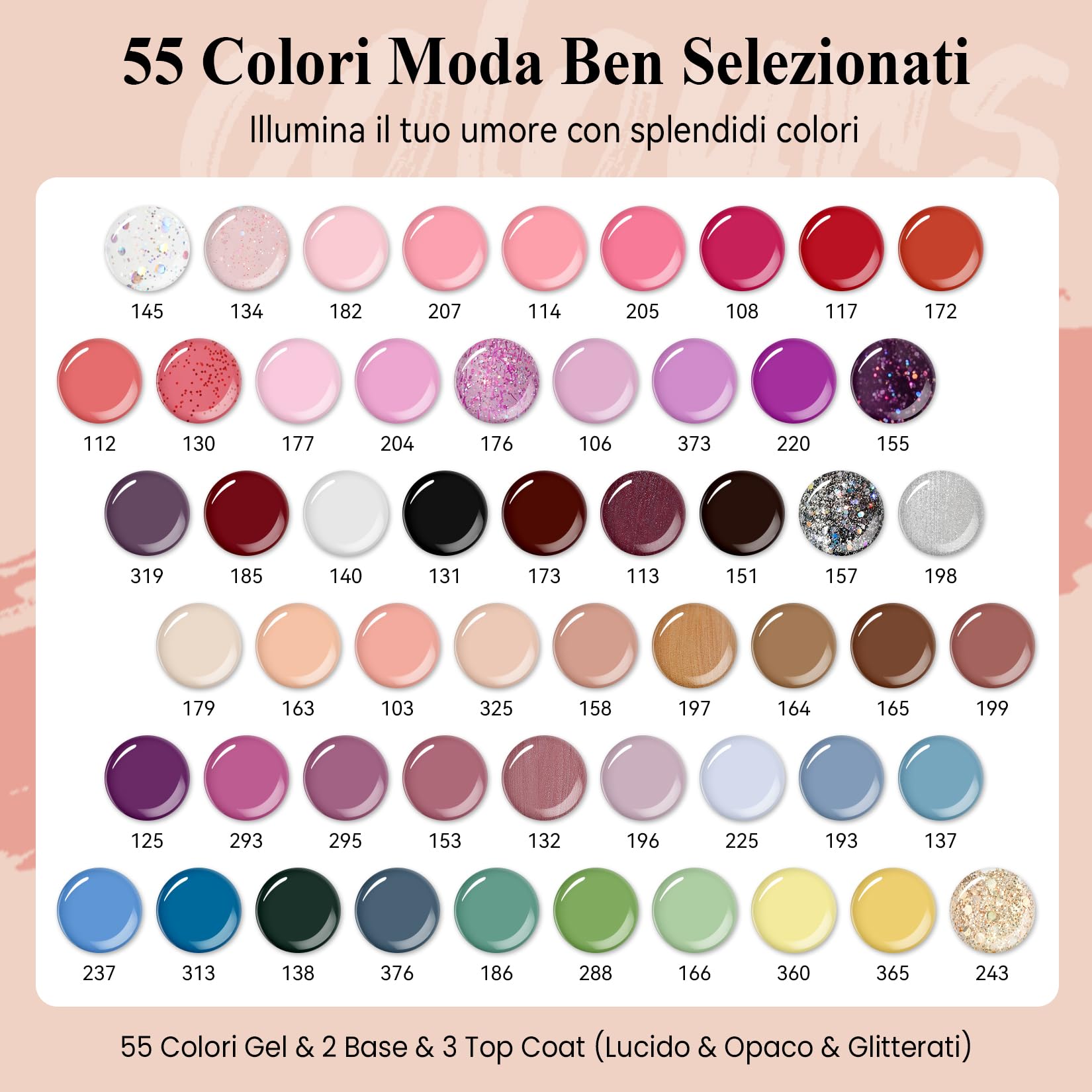 VANREESA 55 Colori Kit Semipermanente Unghie, 77PZ Kit Unghie Gel Completo con Top Base Opaco Brillantini Coat e Lampada UV Led Unghie 48W e Strumenti per Manicure, Set Manicure per Principianti