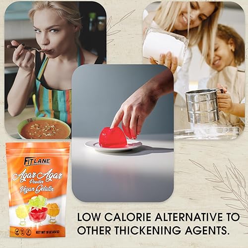 Miniatura 3 de Agar Agar Polvo Gelatina Vegana (Vegetariana) Sin OMG, sin gluten y rico en nutrientes. Bolsa de 16 onzas, sin sabor.