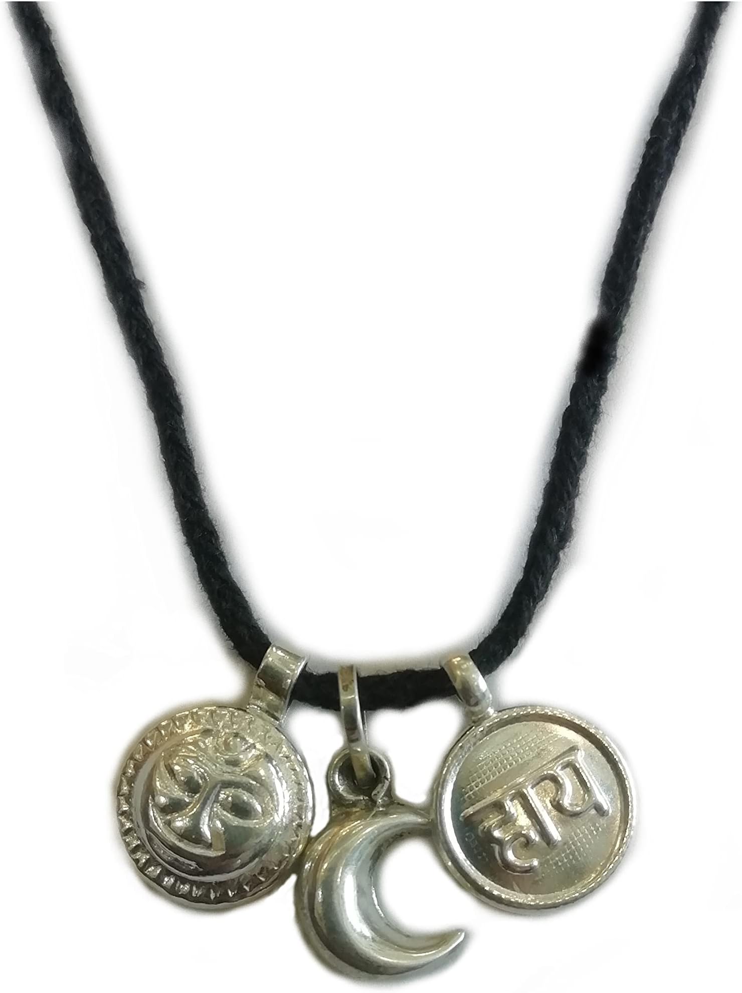 shree jewellers SJ Pure Silver Nazar Pendant for New Born Babies kids in Silver 925 Chand, & Suraj & haaye Pendants, Black Pure Cotton Thread Protection, Medium, Silver, No Gemstone