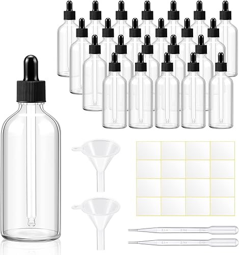 Tessco for you Paquete de 20 botellas de vidrio con cuentagotas de vidrio de 3.4 onzas con cuentagotas de vidrio para aceites esenciales, botellas
