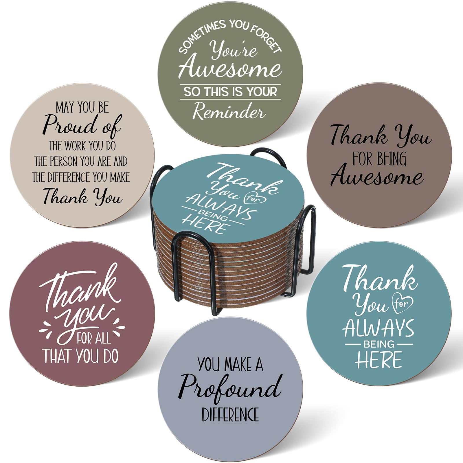 Photo 1 of 48 Pcs Thank You Appreciation Coasters Set for Teacher with Cork Bottom Summer Beach Absorbent Farmhouse Coasters Graduation Appreciation Gifts Bulk Cupholder Mat for Teacher Coworker Housewarming