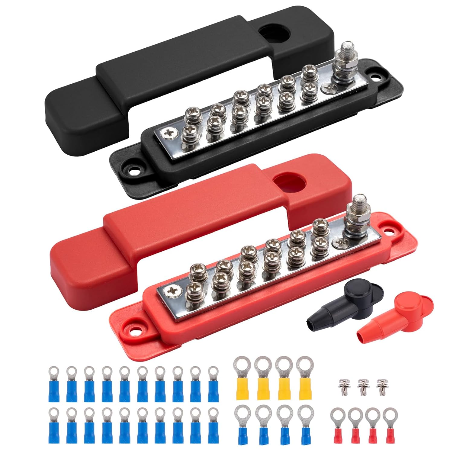 300A 12V Bus Bar 3/8" 4 Stud Power Distribution Block with Cover,Heavy Duty Battery Terminal Junction Block Busbar - Ideal for Car, RV, Truck, Marine Boat
