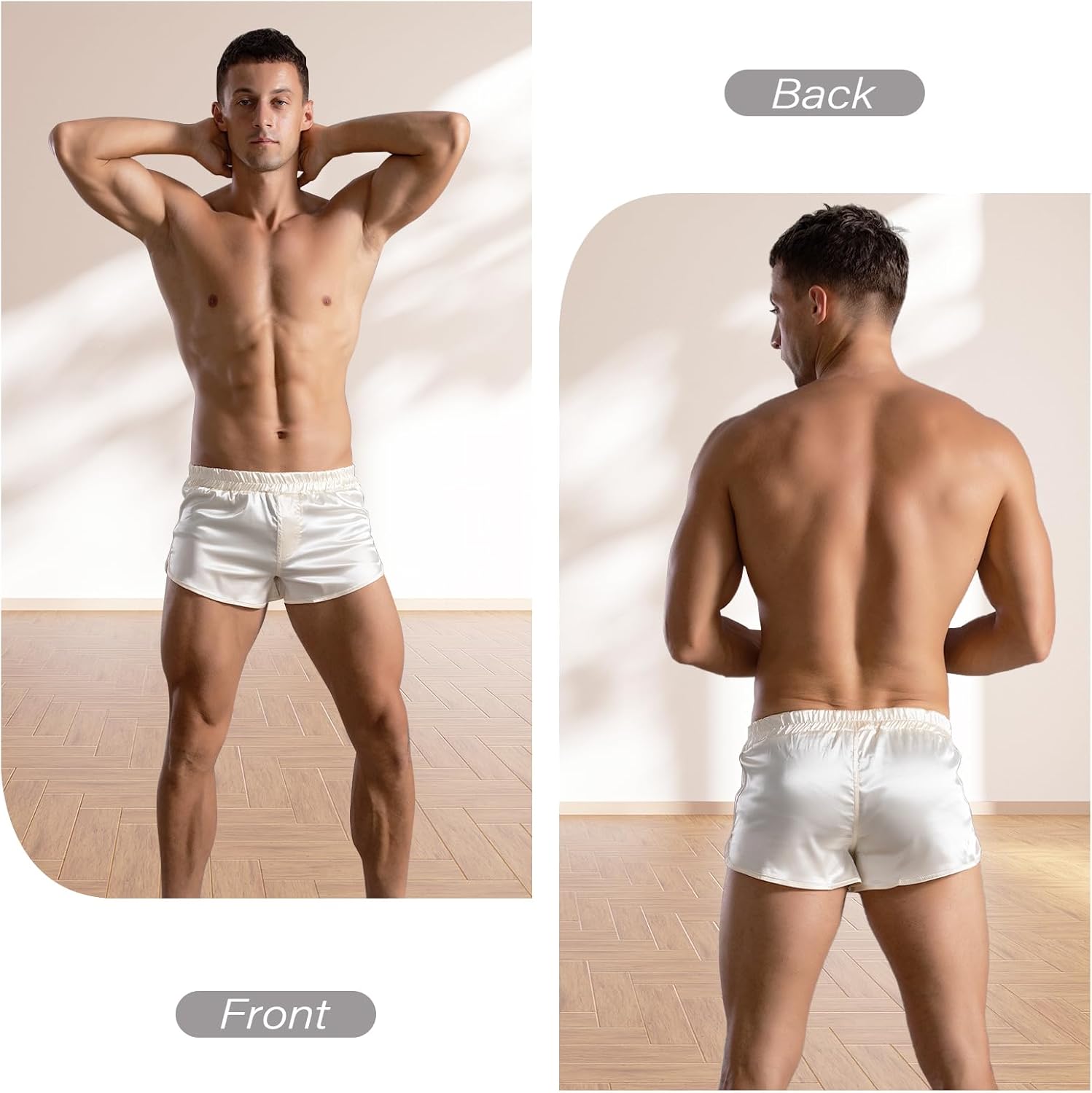 Mens Satin Silk Boxers Sexy Lounge Shorts 3 Inch Inseam Pajama Bottoms Silky Boxer Briefs - Image 3