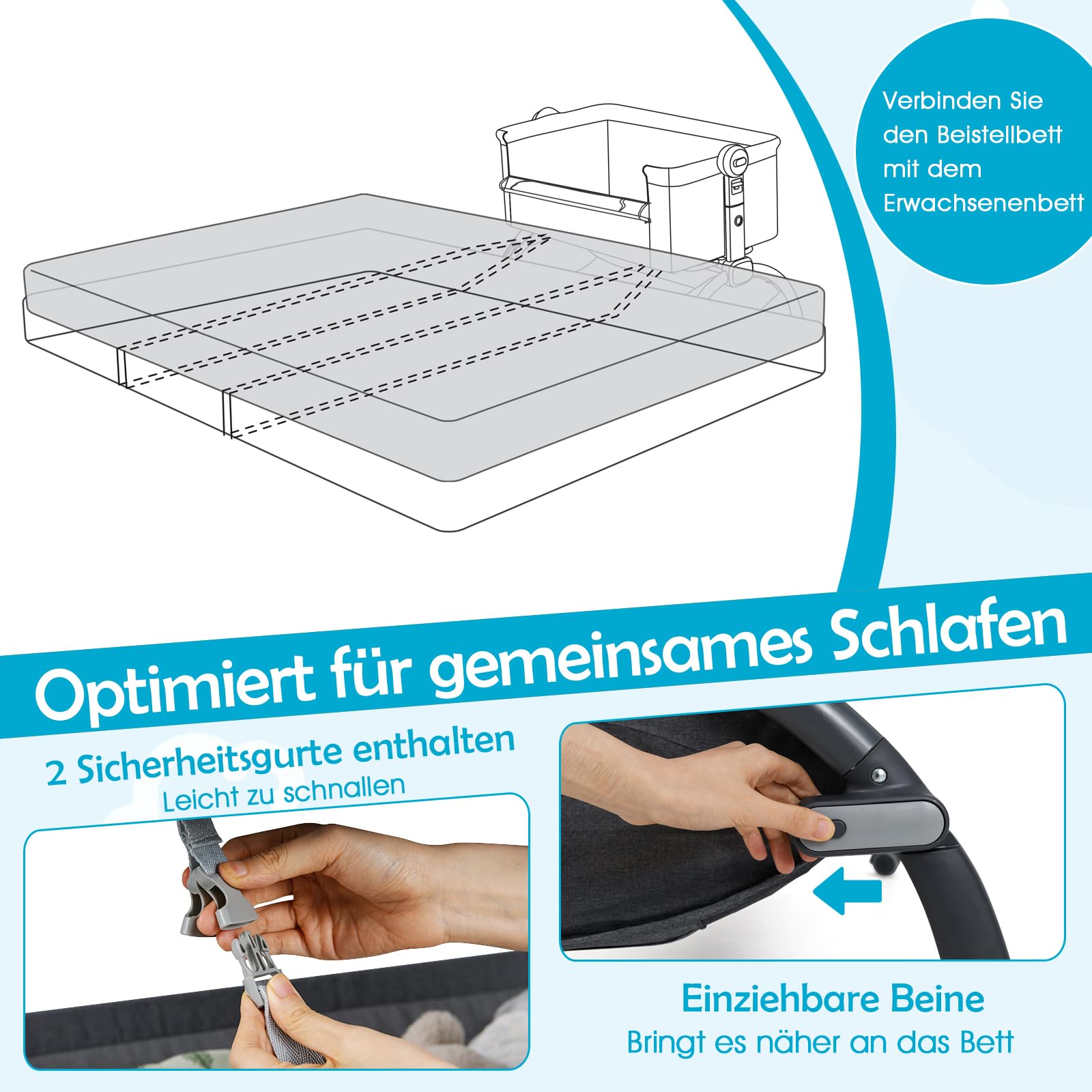 COSTWAY 3 in 1 Beistellbett mit Mosktionetz, Reisebett Baby mit Matratze, Babybett 7 Fach höhenverstellbar mit Tragetasche, Aufbewahrungskorb, Stubenwagen für Baby bis 9 Monate (Grau)