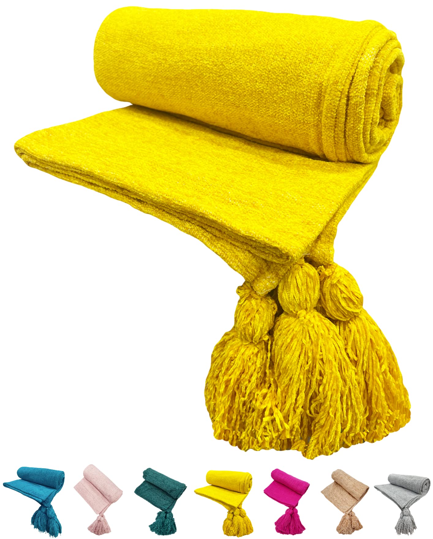 Fashion Throw 350 GSM Chenille 3 Seater Throw Blanket for Sofa | Soft Cover (Size : 70X55 inch) (Multi)-image-18