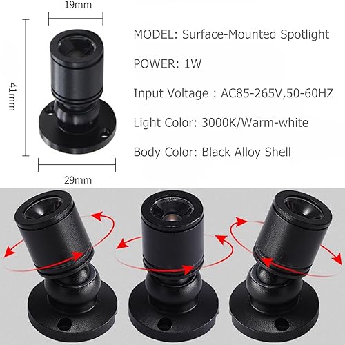 Miniatura 8 de Scpopfer Paquete de 2 mini focos empotrados de 1 W para escaparate de techo debajo del gabinete, con CA 110 V, 220 V a DC3-12 V, fuente de