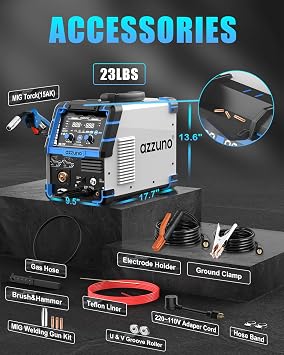 AZZUNO Single PULSE MIG Welder Machine 175A 110V/220V 6-in-1 Spool Gun Fit | 6-in-1 Multiprocess Welding Machine with PULSE Aluminum MIG/Flux MIG/Gas MIG/Spool Gun Compatible/Stick/Lift TIG