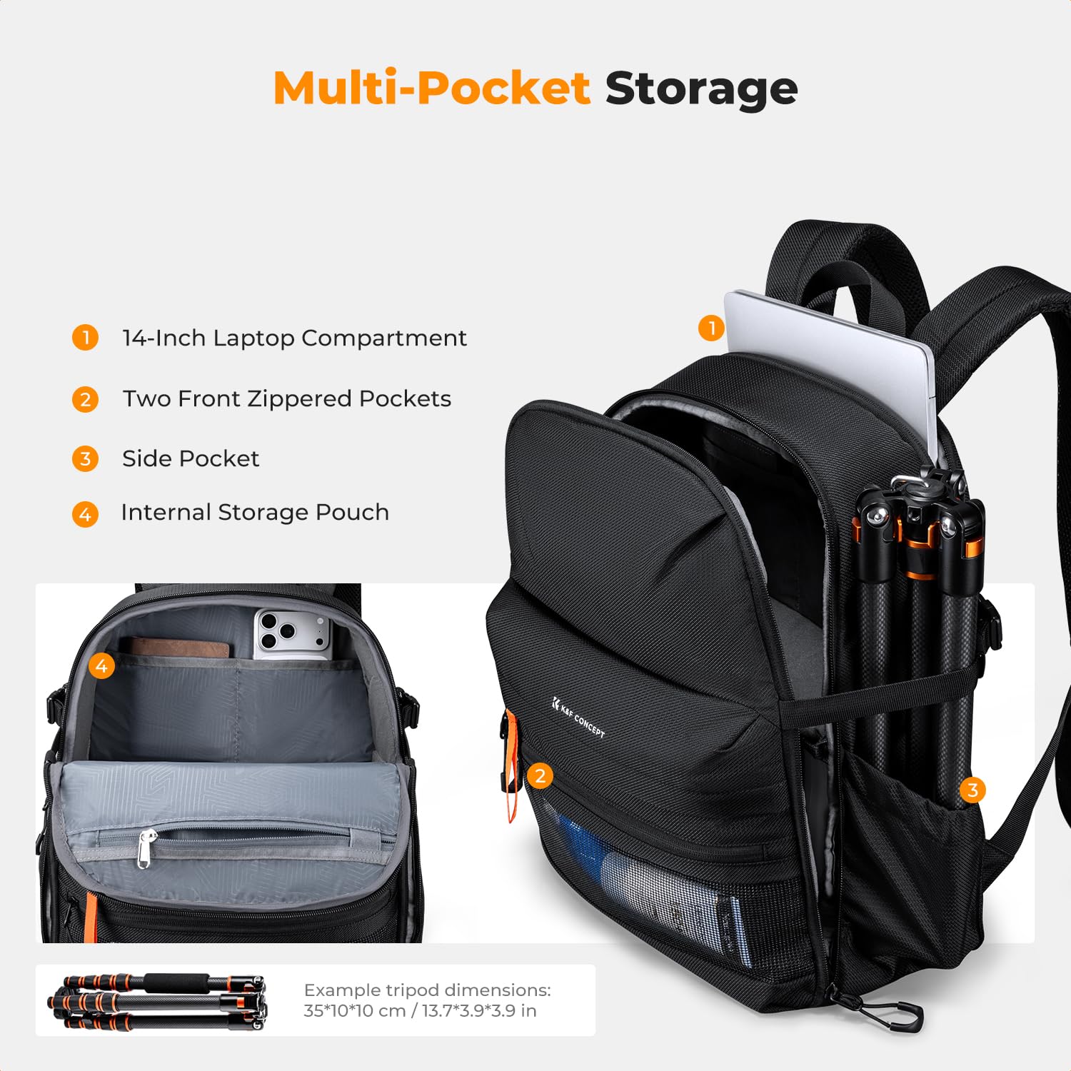 K&F CONCEPT Mochila Ligera para Cámara, Gran capacidad 25 L | Funda para Cámara con Protector de Lluvia y Divisor Extraíble, con Compartimento para Portátiles de 15,8 Pulgadas, B23