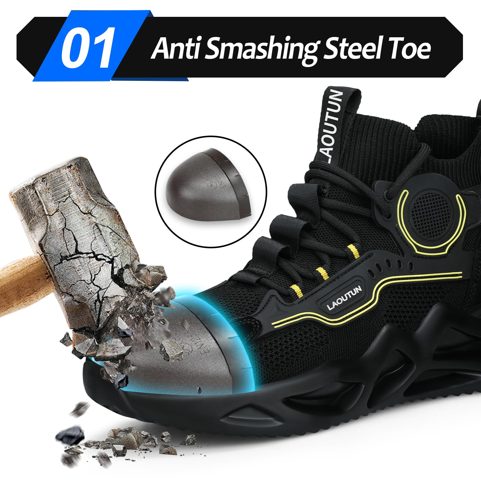 LAoutun Chaussures de sécurité pour Homme, Chaussures de Travail avec Embout en Acier, Chaussures de Travail légères pour Hommes, vêtements de Travail