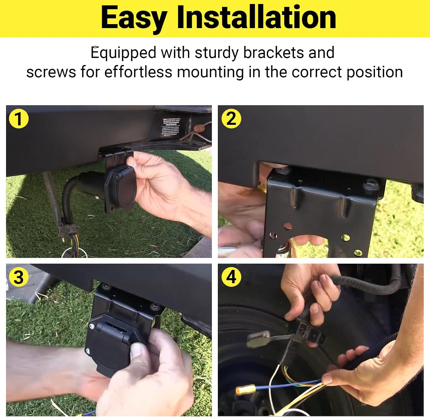 4 Pin to 7 Pin Trailer Adapter, 7 Pin Trailer Plug, Universal Vehicle Side Connector,4 Way Flat to 7 Way Round RV Blade Trailer Connector Harness for Car RV Truck Trailer Hooks with Mounting Bracket