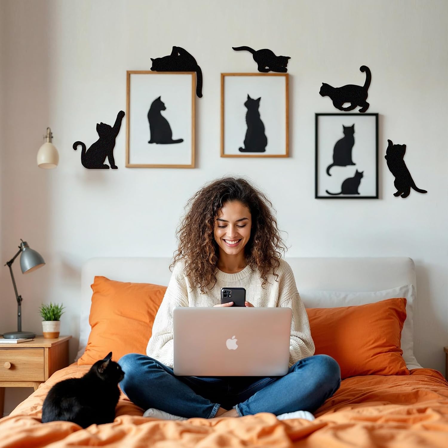 Pinetree Art 5 Pieces Funny Black Cat Wall Decor, Cute Wooden Cat Silhouettes DIY Decorations for Children's Rooms Bedroom Bathroom - Gifts for Cat Lovers (Black 2, Set, wood)