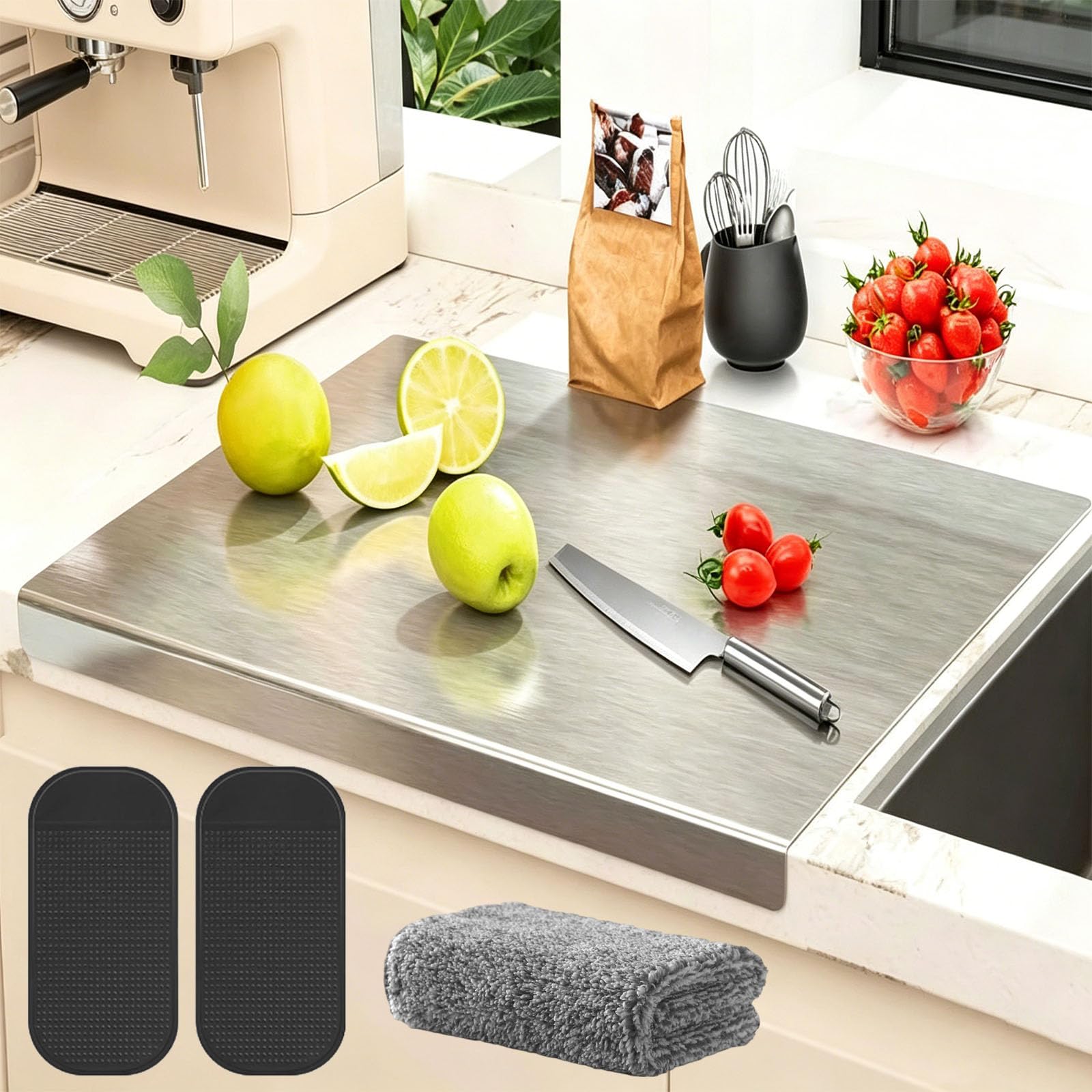 Modelo 2026 Mejorado: Tabla de Cortar de Acero Inoxidable con Borde Elevado — Higiénica, Grande y Única para la Preparación de Alimentos — Duradera, Perfecta para Carnes, Verduras (30 * 30CM,1)