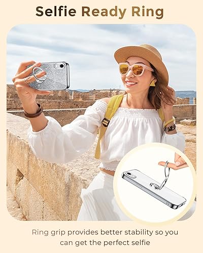 Miniatura 2 de XYZ Funda para iPhone XR con soporte, funda para teléfono con soporte de doble anillo, para mujeres y niñas, funda transparente con purpurina de