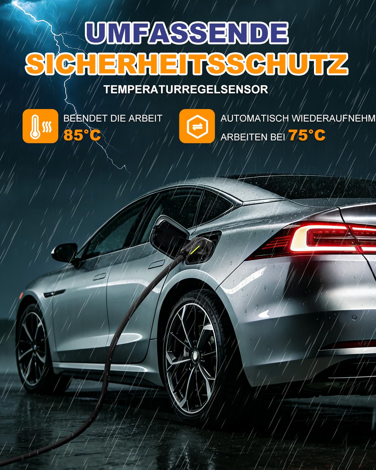 Typ 2 Ladekabel Schuko 10m 3,68kW, EV Ladegerät 6-16A einstellbar, 1-phasig Elektroauto Ladekabel mit LED-Anzeige, tragbare Ladestation IP65 für PHEV/EV (HPO - 3.7KW, 10M)