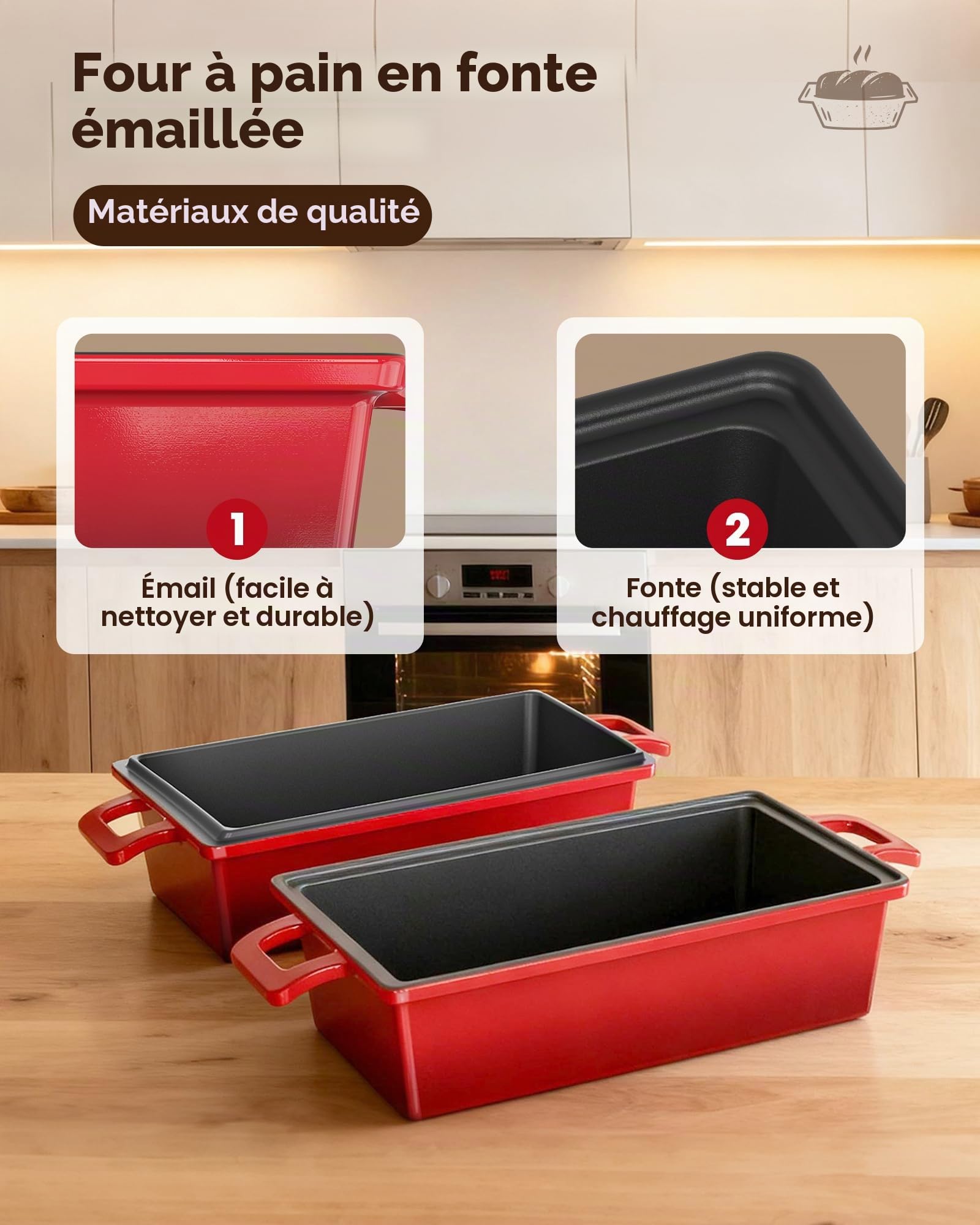 iHomara Moule à pain avec couvercle, 21 cm casserole en fonte pour cuire la pâte, 2-en-1 plaque ou récipient, allant au four