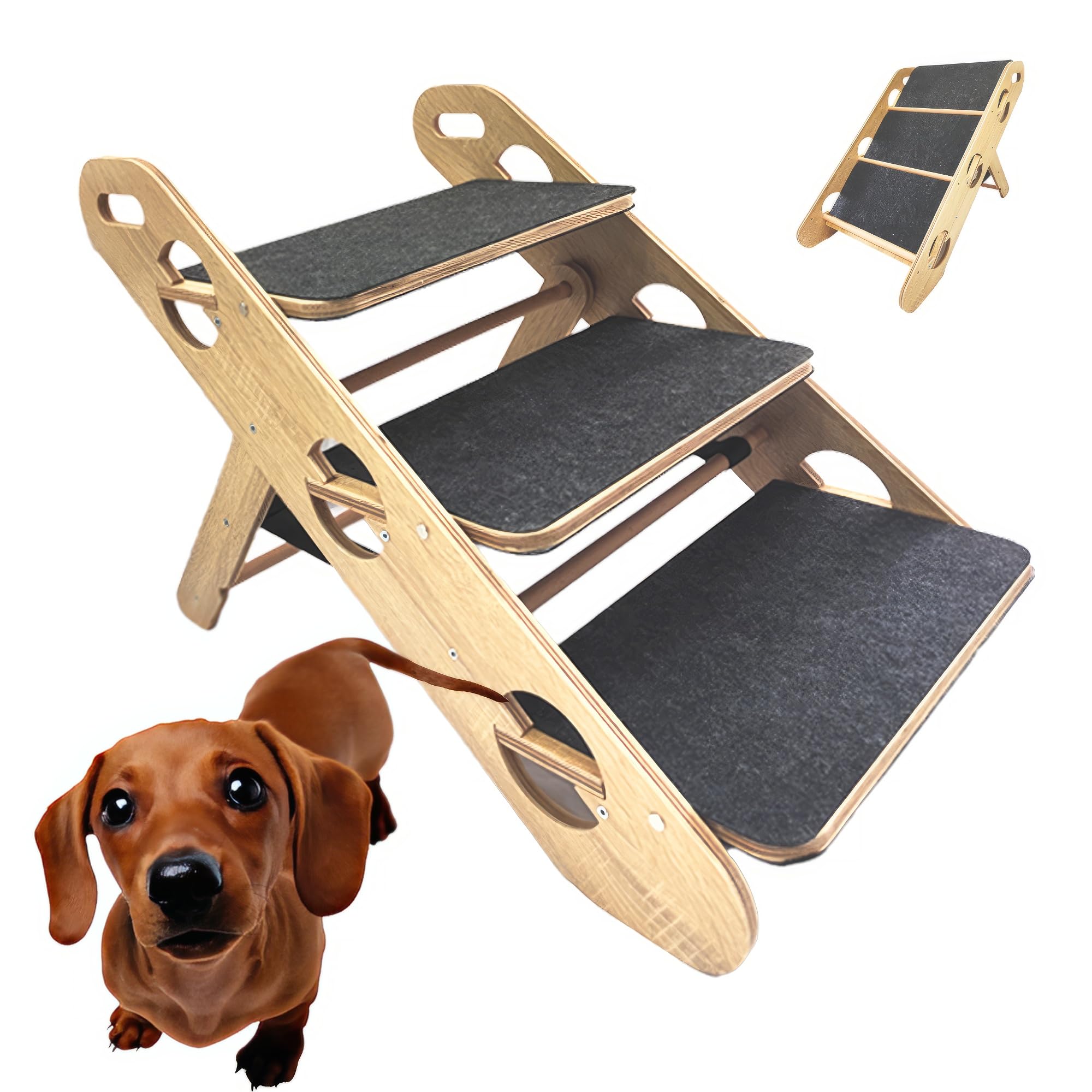 2-in-1 Dog Stairs,Dog Steps for Bed 18”H,Foldable Pet Stairs for Beds Cars Couch,Non-Slip Wooden Dog Stairs,Max Weight of 78Lbs