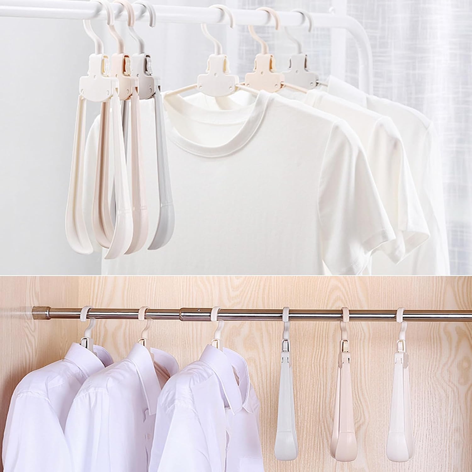 Plastic Hangers 20 Pack, One-Click Folding Multifunctional Non Slip Sturdy Hangers Clothes Hangers Space Saving Hangets for Shirts, Pants, Coat, Suit (Color : White)