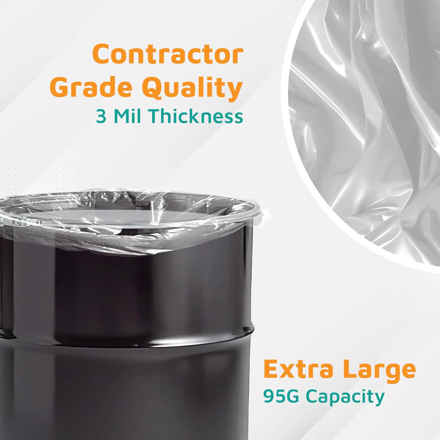 PlasticMill Contractor Bags Heavy Duty - Commercial, Industrial Garbage Bags - Clear Construction Trash Bags - Outdoor, Garden Trash Bags, 95-Gallon, 3 Mil, 61"x68" (10-Count)