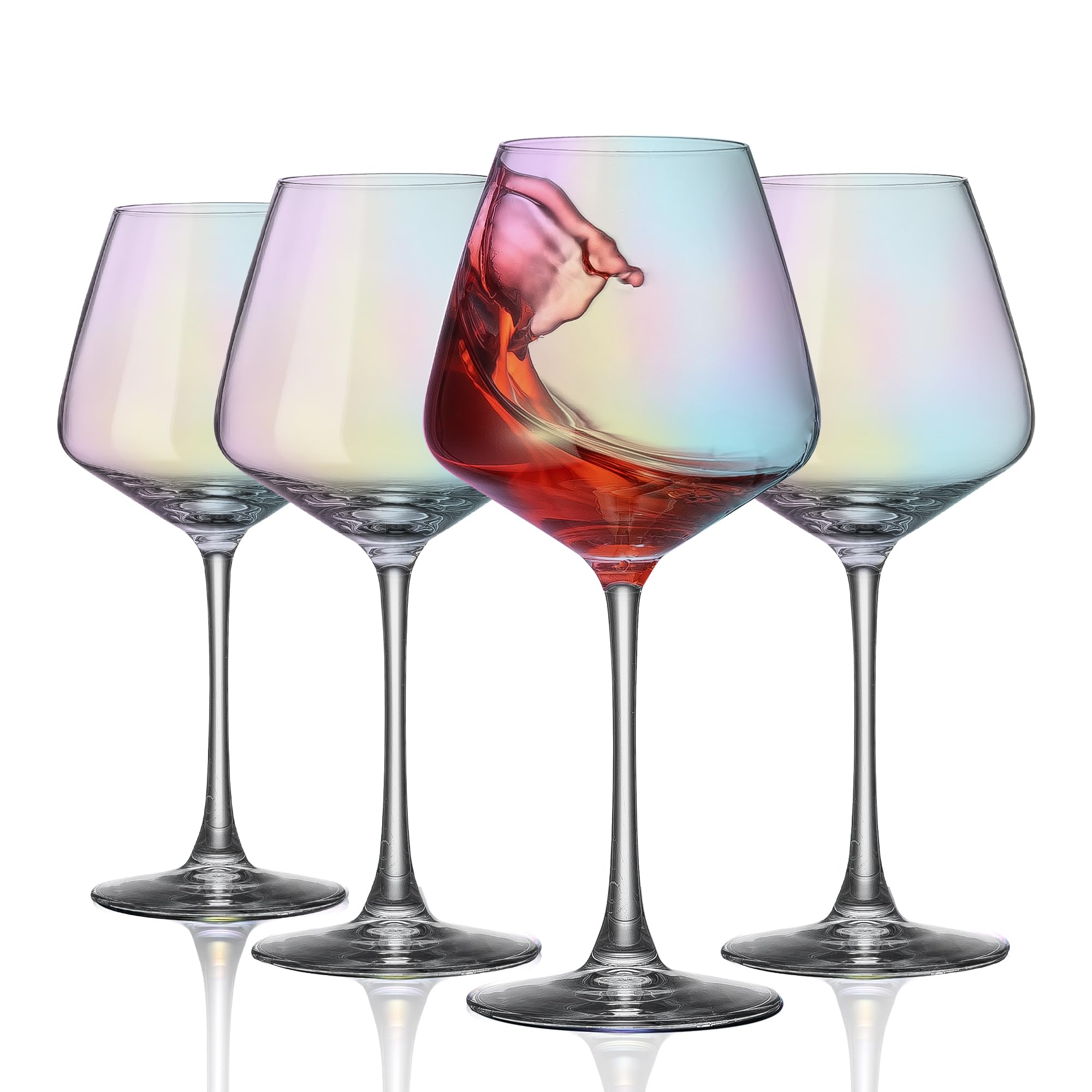 PTSTING Copas de vino iridiscentes de 15.5 onzas, juego de 4 copas de vino burdeos para degustación de vino, regalo de boda, aniversario, Navidad, cumpleaños