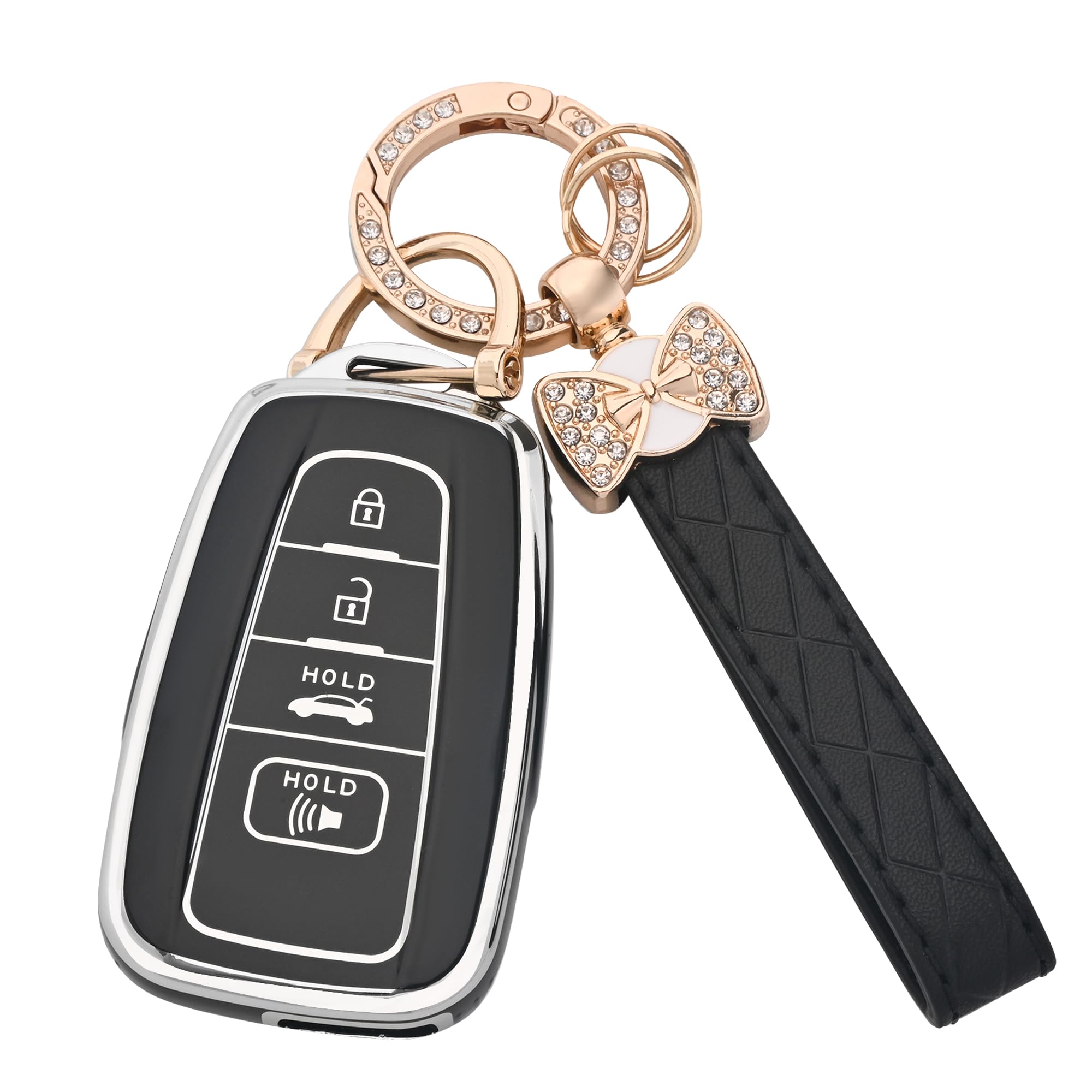 for Toyota Key Fob Cover - Soft TPU Case Compatible with 2018-2024 RAV4 Camry Avalon Corolla Highlander C-HR Prius Corolla GT86 with Bling Keychain (