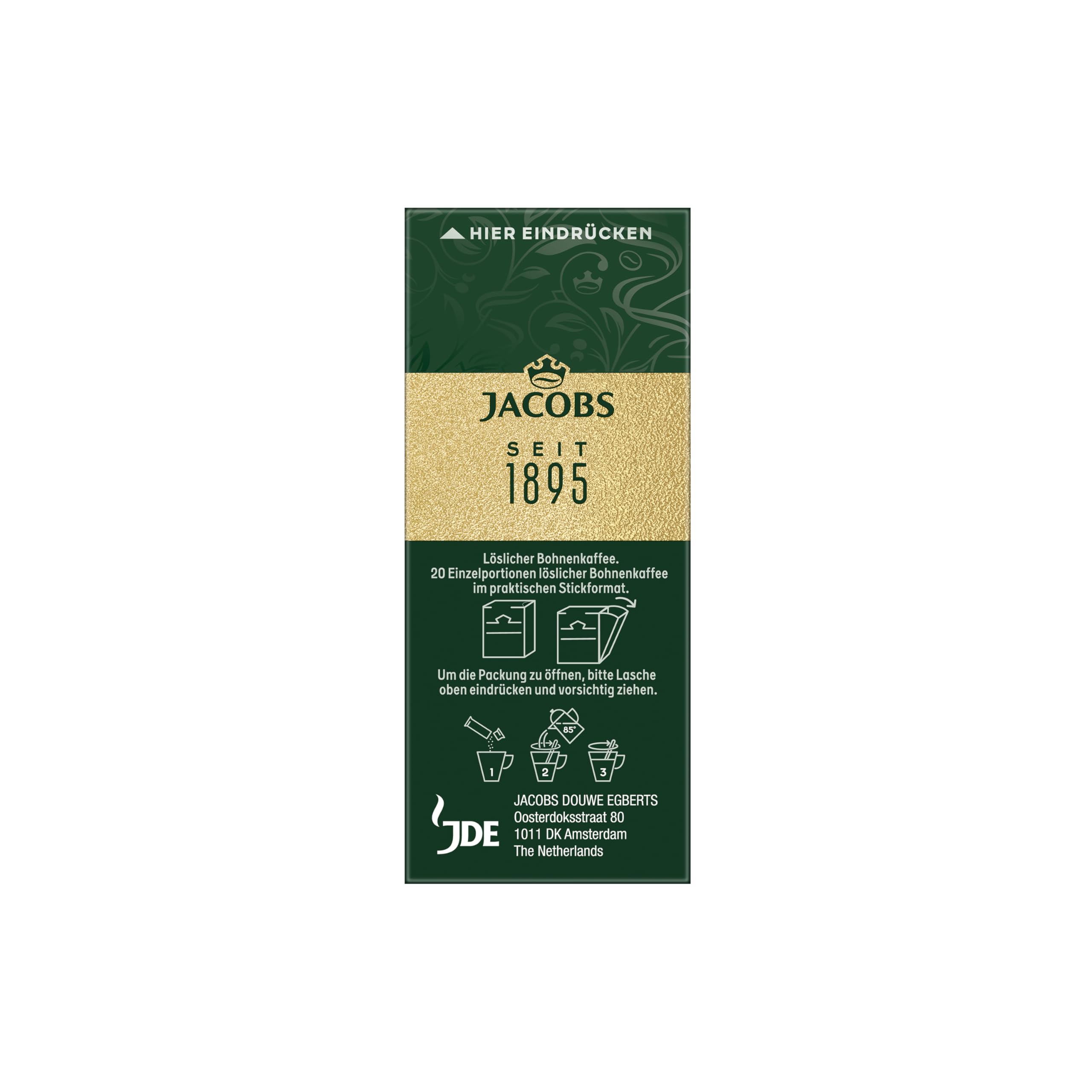 Jacobs Café Crema löslicher Bohnenkaffee als Stick, Instant Kaffee, 12 x 20 Einzelportionen à 1,8 g, für 240 Getränke
