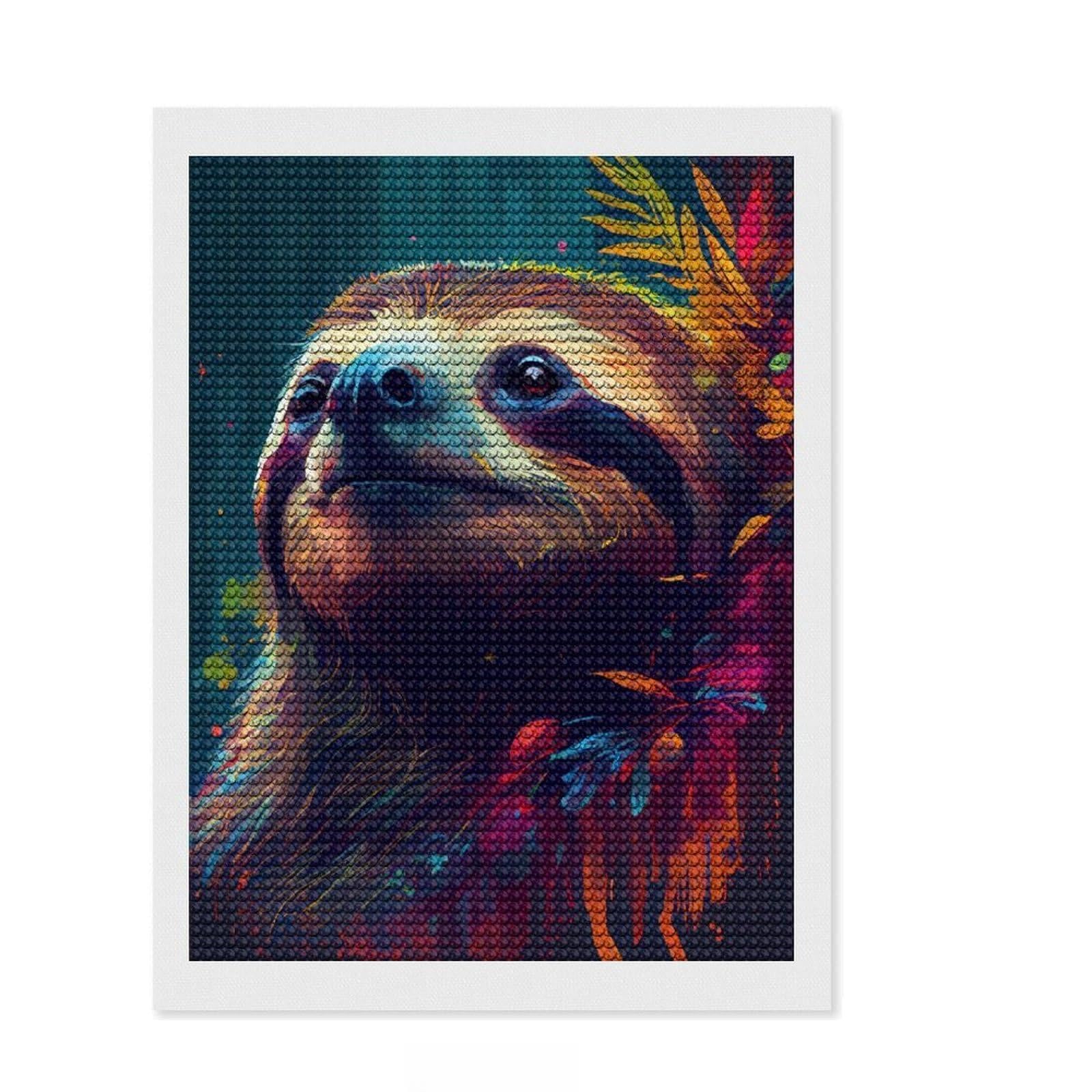 Junmoney Sloth Colorful Diamond Painting Kit 12"x16", Stress Relief Craft, Neat Printed Canvas, Boho Decor, Festive Craft Gift