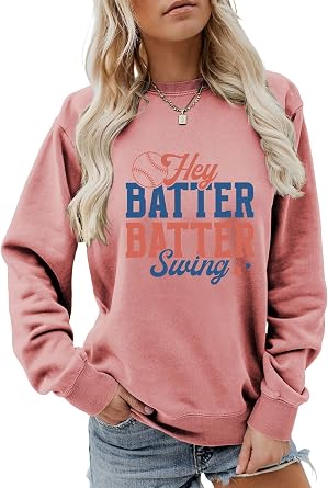 Hey Batter Batter Swing Sweatshirt Baseball Sweater Women Retro Crewneck Pulloever Top Game Day Baseball Shirt