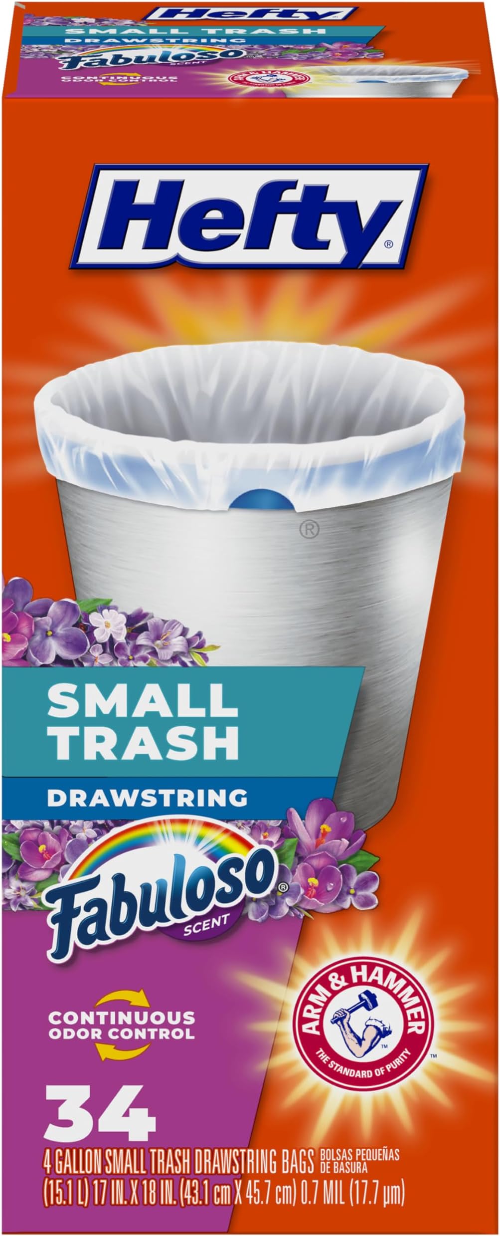 Small Trash Bags, Fabuloso Scent, 4 Gallon, 34 Count