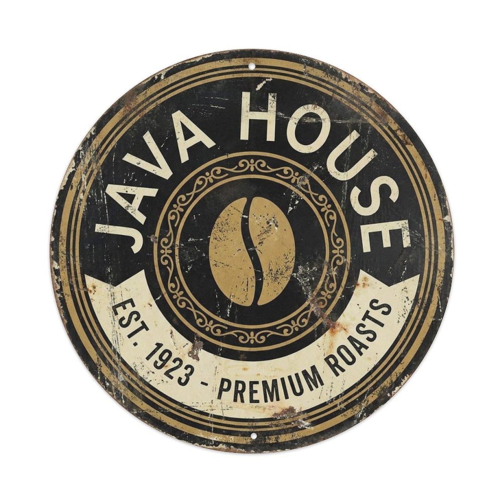 Java House Barista Retro Coffee Roaster Espresso Badge Metal Tin Sign Plaque Wall Decor for Cafe, Man Cave, Club Bar, Office, Home Garden Round Metal Poster 8x8Inch