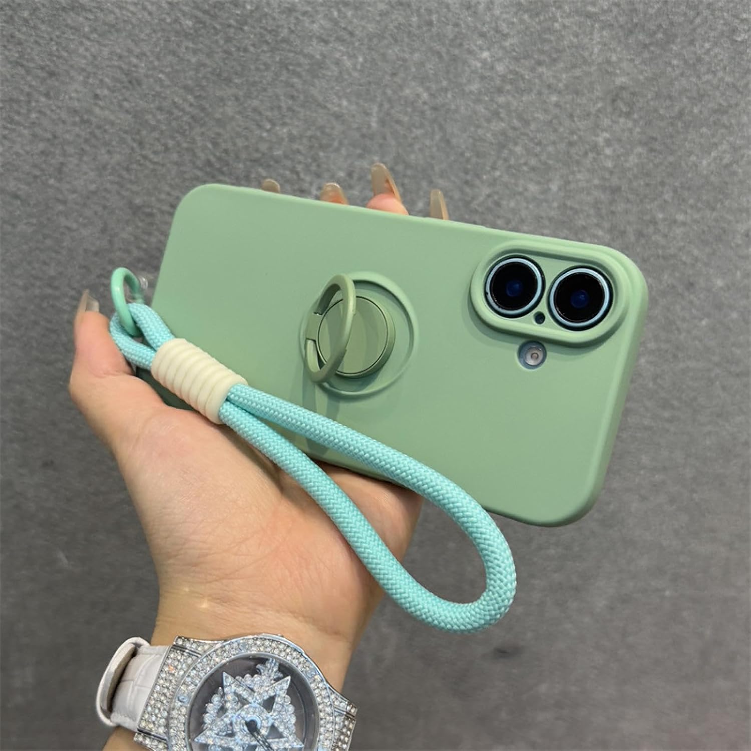 Liquid Silicone Finger Ring Holder Bracket with Wrist Strap(for iPhone 13 Pro/Purple)