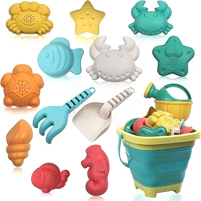 HomeMall 14PCS Beach Toys for Kids, Sand Toys Set for Toddlers, Sandbox Toys Includes Collapsible Bucket Shovel and Rake Set, Sand Molds, Summer Outdoor Travel Beach Toys for Kids Toddlers Boys Girls