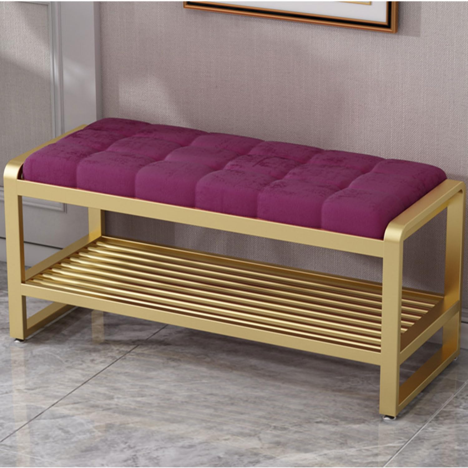 Banco de sofa de terciopelo para pie de cama moderno y recibidores vanguardistas