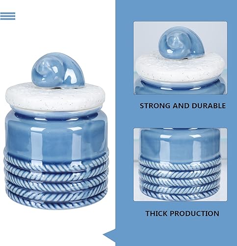 Miniatura 4 de Zerodeko Recipiente de cerámica para té náutico con tapa, soporte para té suelto, tema de playa, recipientes de almacenamiento para té, café, azúcar