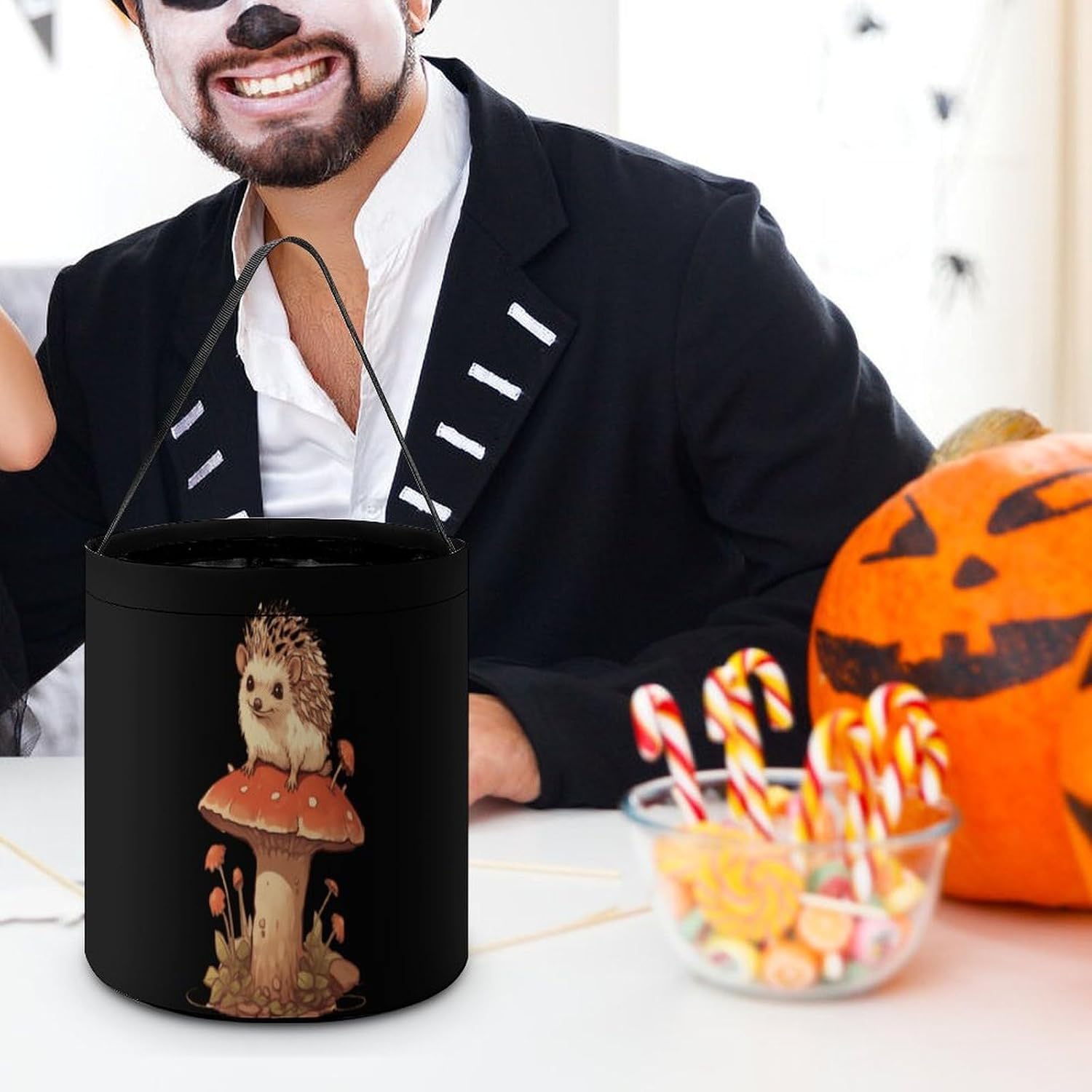Mushroom Hedgehog Halloween Treat Bag Reusable Candy Basket Tote Goody Bags Gift Party