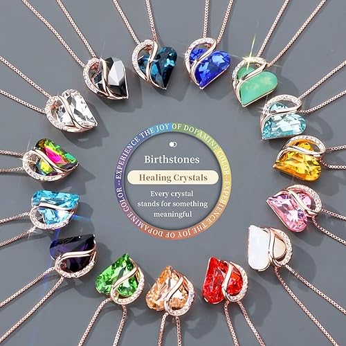 Miniatura 3 de Leafael Collar con colgante de corazón de amor chapado en oro rosa de 18 quilates con piedra curativa de cristal para mujer 18 pulgadas  2 pulgadas