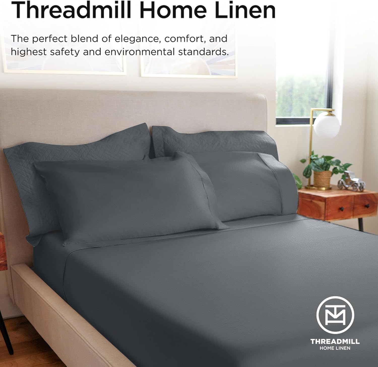 Threadmill 100% Cotton Sheets for Twin XL Size Bed - 600 Thread Count Twin XL Bed Sheets Set with 15” Deep Pocket - Sateen Weave 3-Piece Bedding Set with Cooling Effect, Dark Grey - Image 7