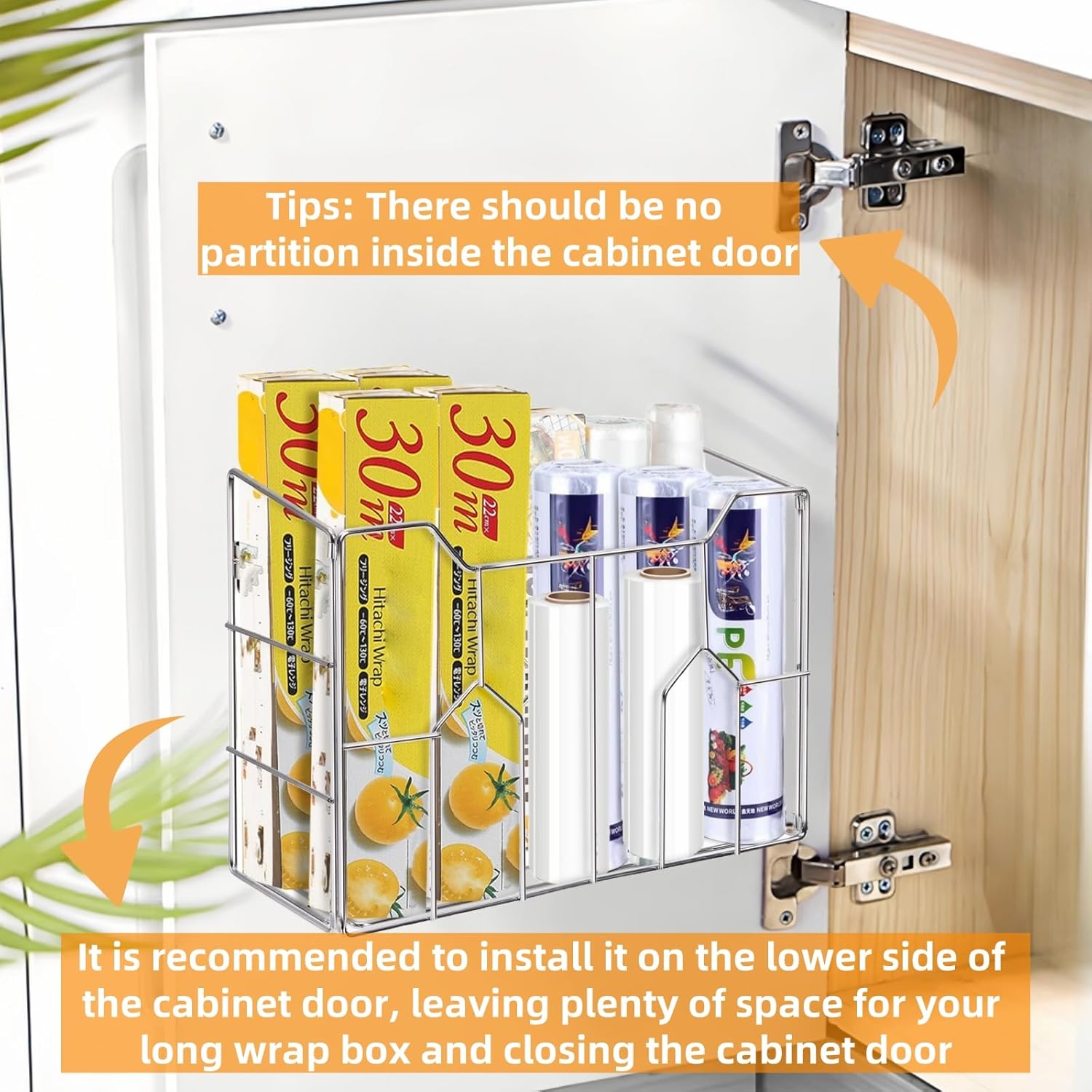 Kitchen Wrap Organizer Ra Wall Mount, Cabinet Door Organizer