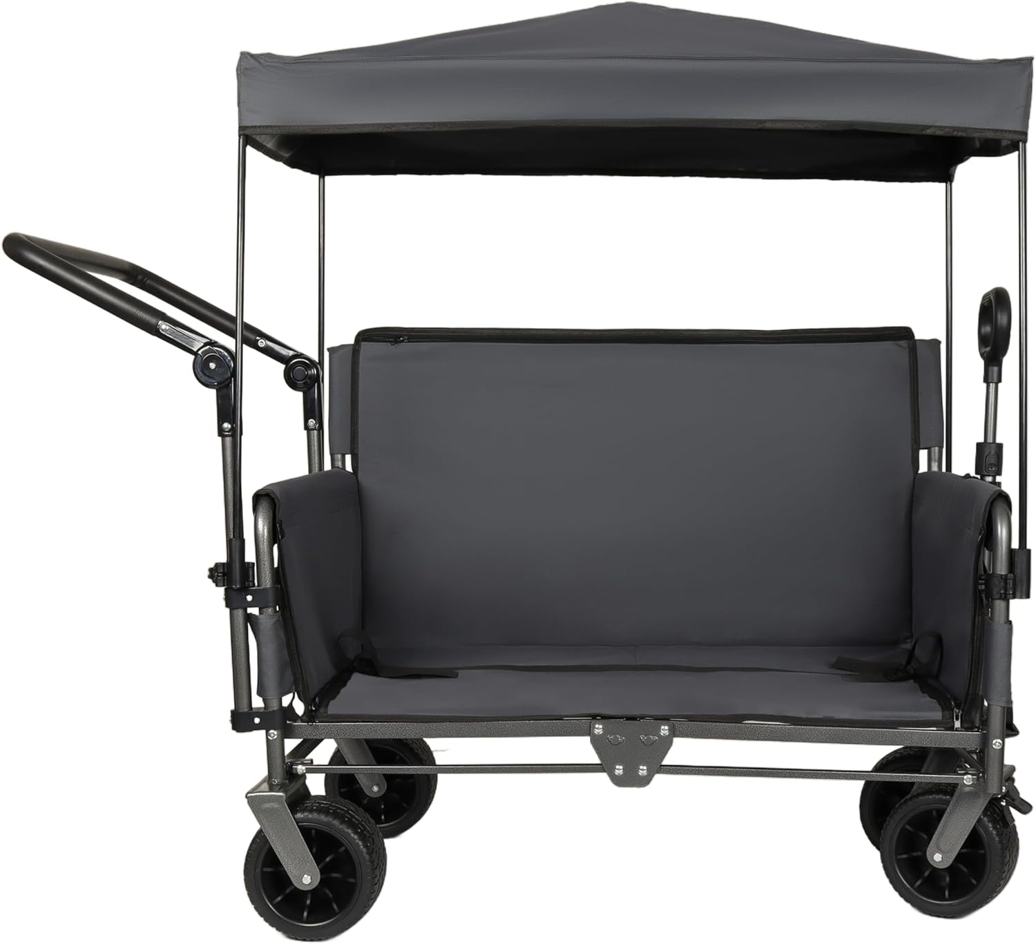 3-in-1 Heavy-Duty Folding Wagon Cart with Adjustable Canopy & Bench Seat – 500lbs Capacity, All-Terrain Utility Cart for Camping, Beach, Sports, Garden Storage (Gray)