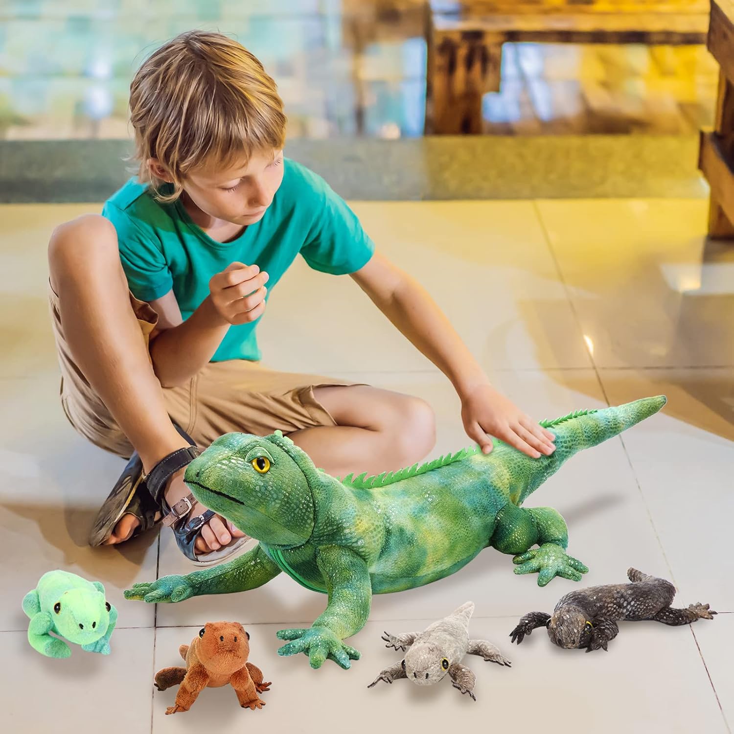 HyDren Lizard Stuffed Animal Plush Toy 26 Inch Iguana Plush with 4 Babies Inside Large Simulation Iguana Dragon Animal Toy Gifts for Kids Boys Girls Valentine's Day Birthday Party