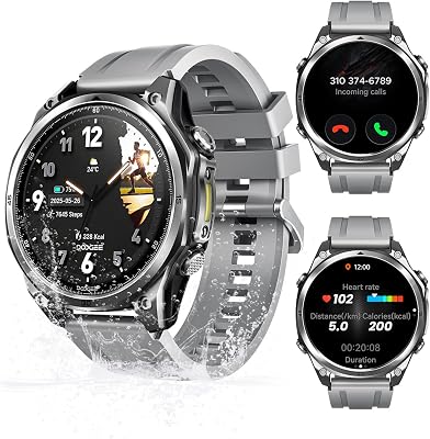 ANYWISE W1 LITE Smartwatch uomo,1.43”AMOLED Rugged Smartwatch Per Android/IOS, 5ATM Fitness Tracker,170+Sports Modes, Answer/Make Calls/12 Days Battery/Heart Rate/SpO2/Sleep Monitor