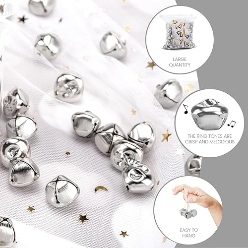Miniatura 5 de MCPINKY Cascabeles de cascabel, 170 campanas de metal para manualidades a granel para decoración de festivales de Navidad, decoración del hogar, 0.5