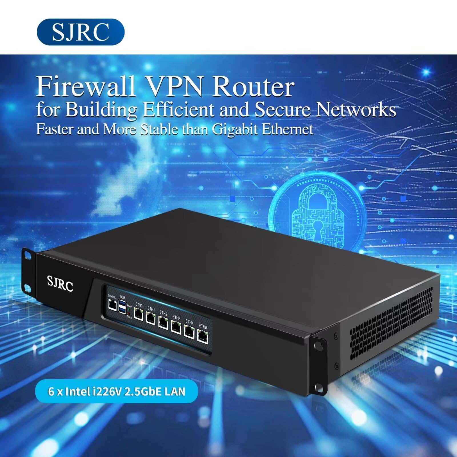 SJRC 19 pouces matériel pare-feu N100 12e génération, routeur pare-feu 1U avec 6 x i226V 2,5 GbE LAN, 19" Rack OPNsense Appliance pour serveur VPN Office, DDR5 32 Go RAM 512 Go SSD, VGA
