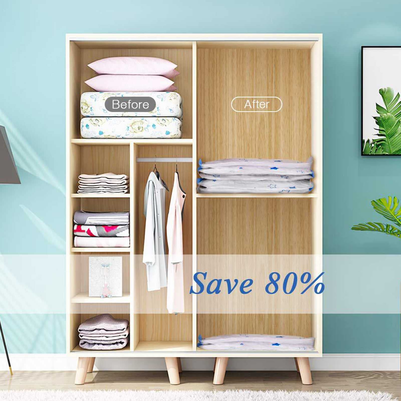 Sacchetti di stoccaggio del vuoto premium 13pcs, immagazzinamento del 80% in più, con la pompa a mano for il viaggio, Borse risparmiatori spaventiali compressi pieghevoli trasparenti Organizador, 3 mo