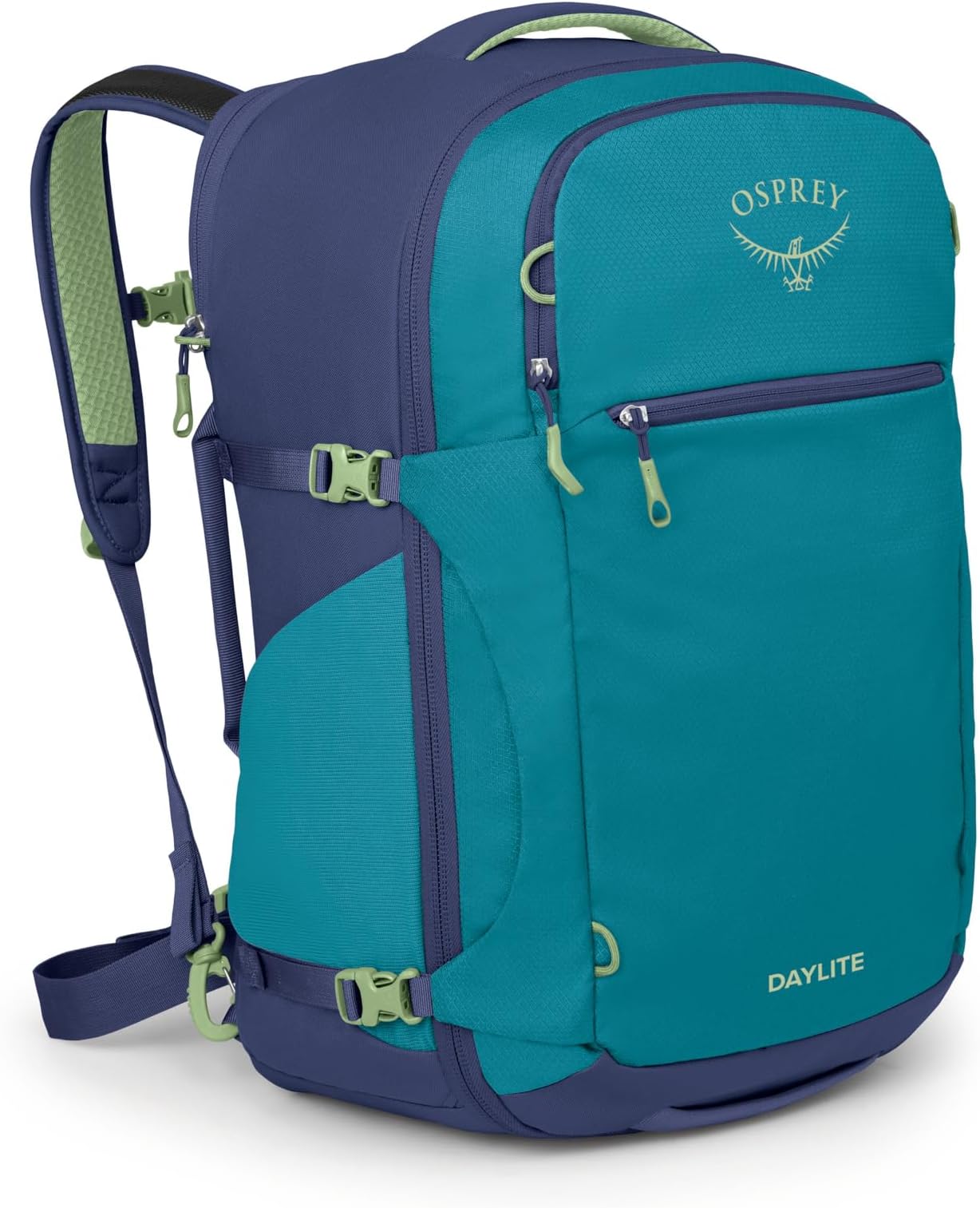 Daylite 44L Carry-On Travel Pack - Lightweight, Durable Backpack with Streamlined Design - Versatile, Spacious Bag for Weekend Trips or Business, Blue Spikemoss/Alkaline