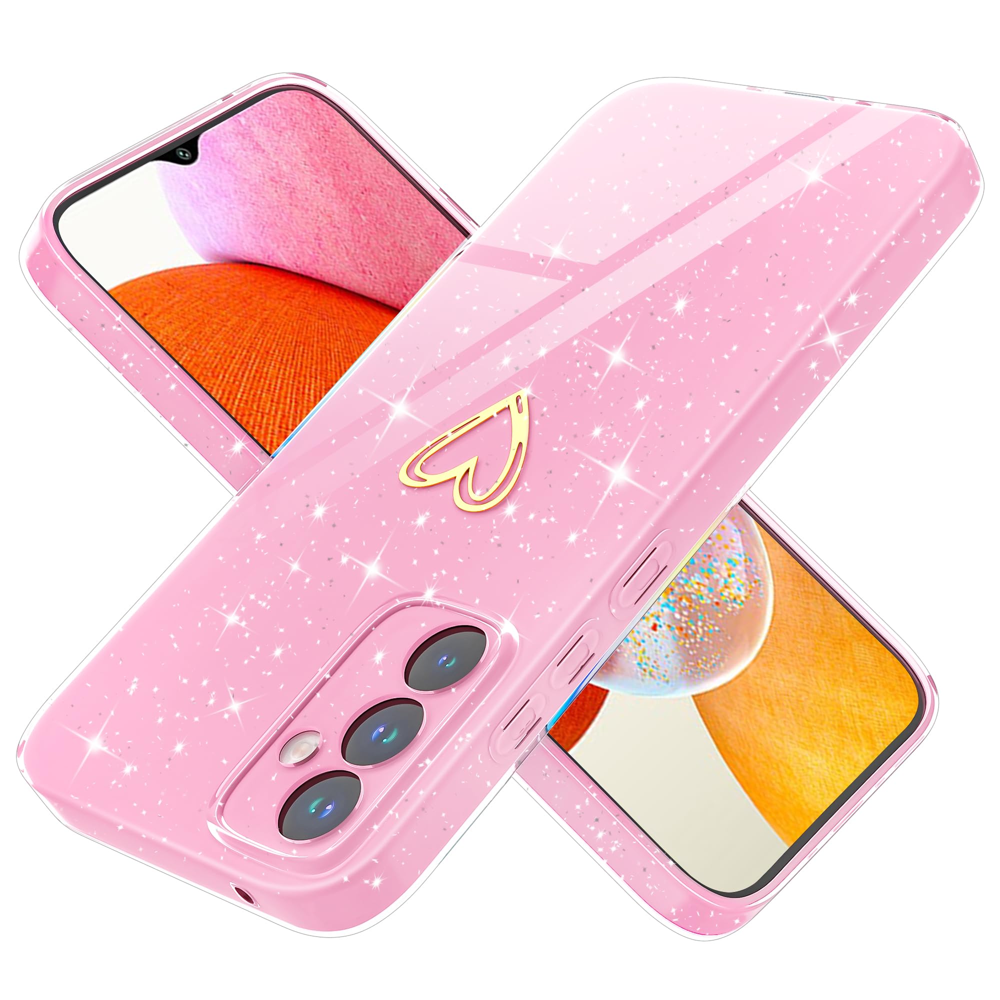 Yichxu Handyhülle für Samsung Galaxy A14 5G Hülle Glitzer Herz Love Silikon TPU Stoßfeste Schutz Bumper Case Cover Glänzend Ultra Dünn Kratzfeste Schutzhülle für Samsung Galaxy A14 4G / 5G, Rosa