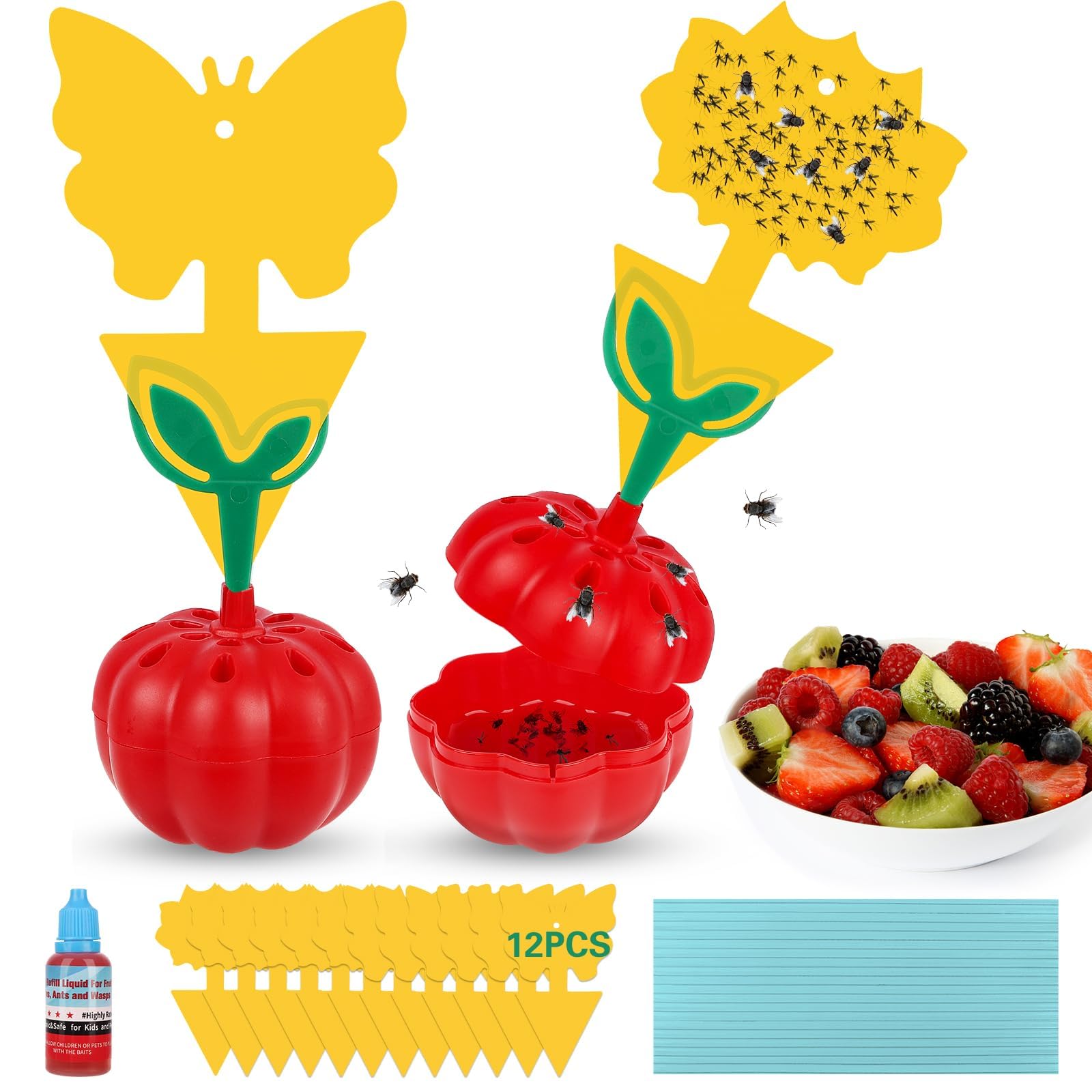 Fruit Fly Trap,Reusable Fruit Fly Killer Indoor Gnats Trap,Easy to Use Non-Toxic Safe Fly Catcher for Outdoor,Fruit Fly Traps with Yellow Sticky Pads,Gnat Traps Killer for Plant Home Kitchen(2 Pack)