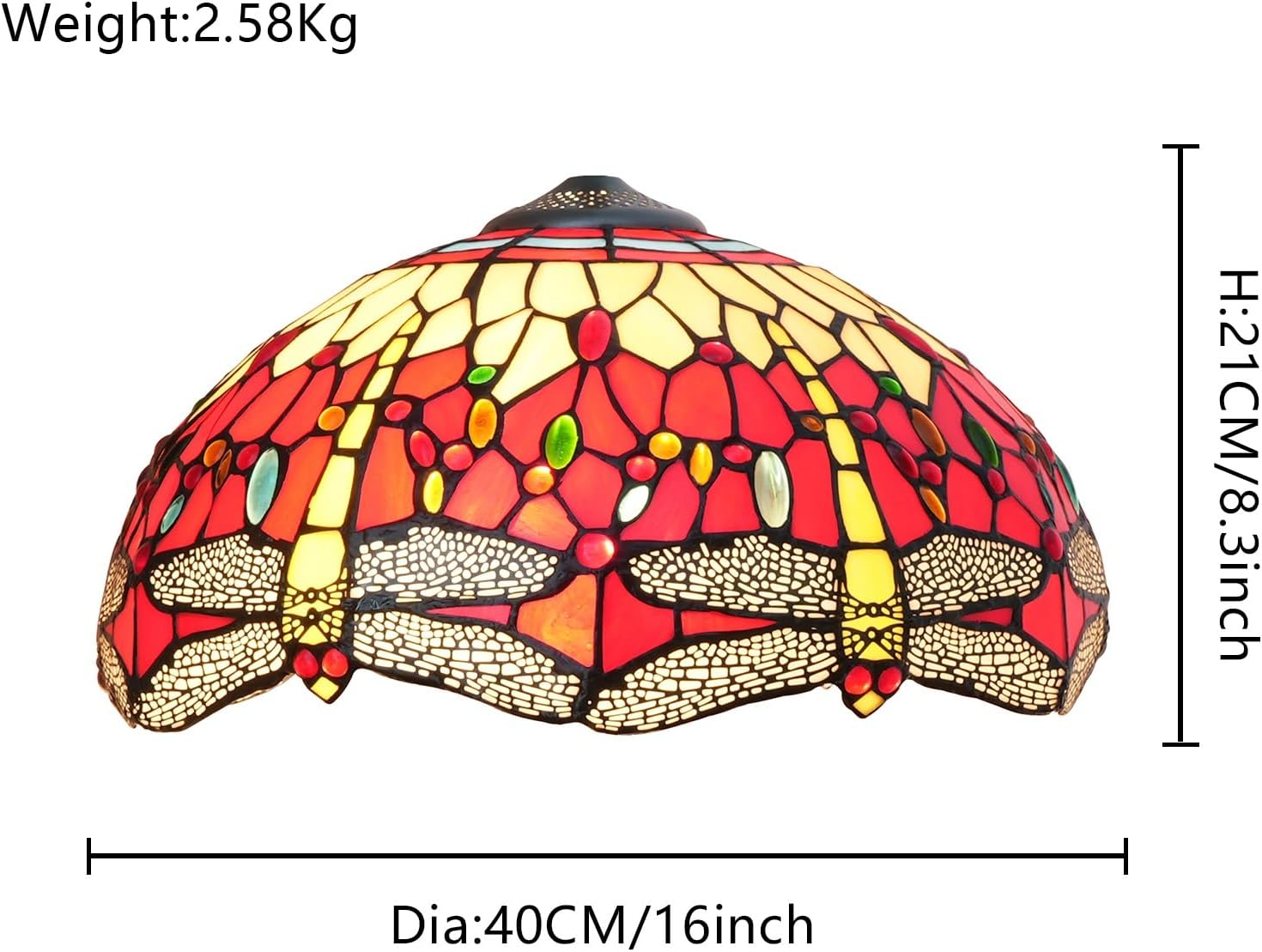 Tiffany Stained Glass Lamp Shade 16 Inch Red Dragonfly Ceiling Light Shade Dome Vintage Large Replacement Lampshade for Floor Lamps Table Lamp Pendant Light Home Office Deco