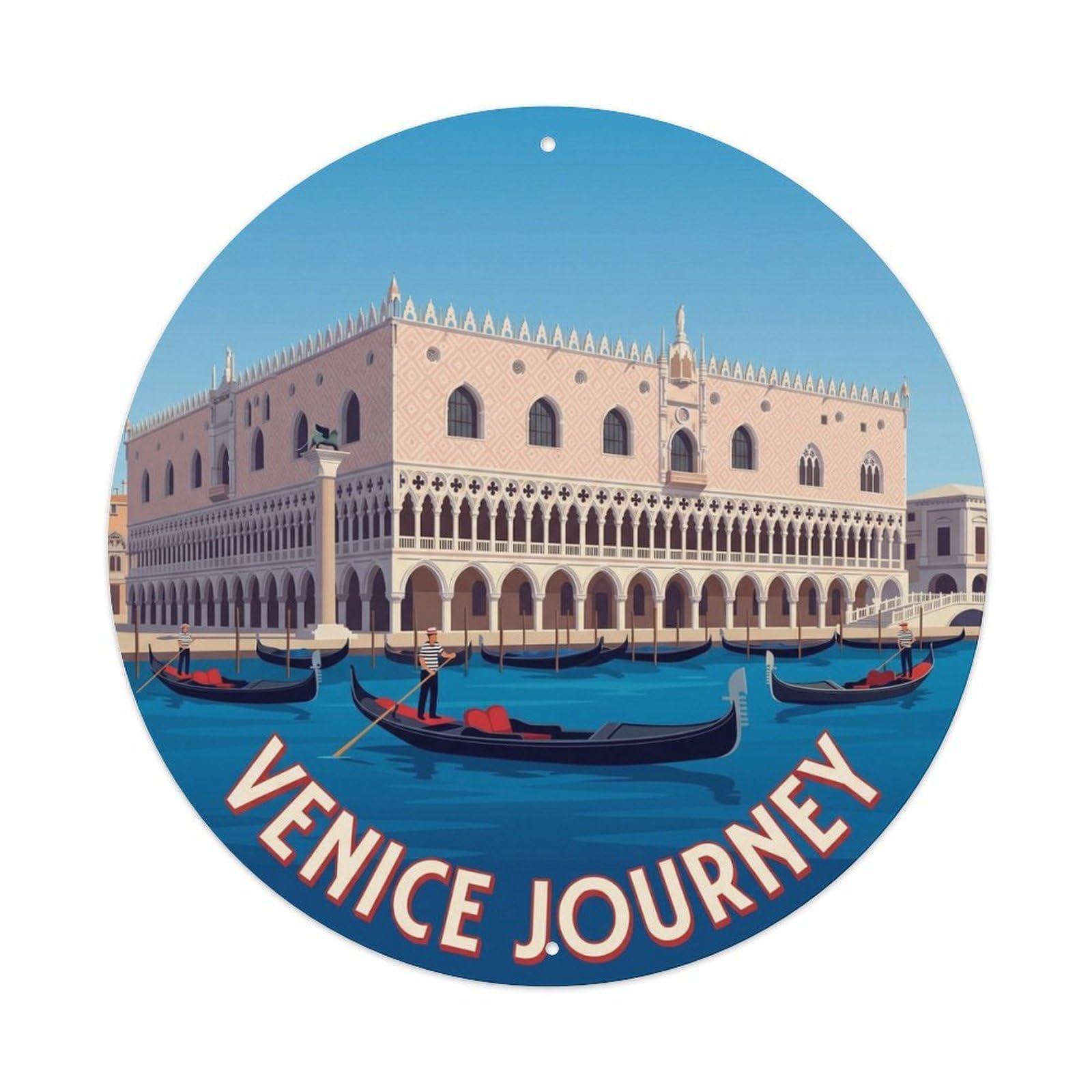 Classic Venice Palace Canal Cityscape Travel Historic Metal Tin Sign Plaque Wall Decor for Cafe, Man Cave, Club Bar, Office, Home Garden Round Metal Poster 8x8Inch
