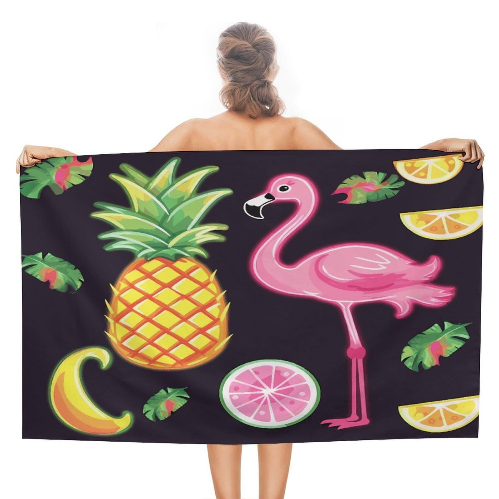 VstaDank Pineapple Banana Flamingo Beach Towel 51x31 Inch Oversized Soft Bath Towel Luxury Plush Thick Hotel Swim Pool Towels Super Quick Dry Travel Towels for Camping Gym Sports Yoga