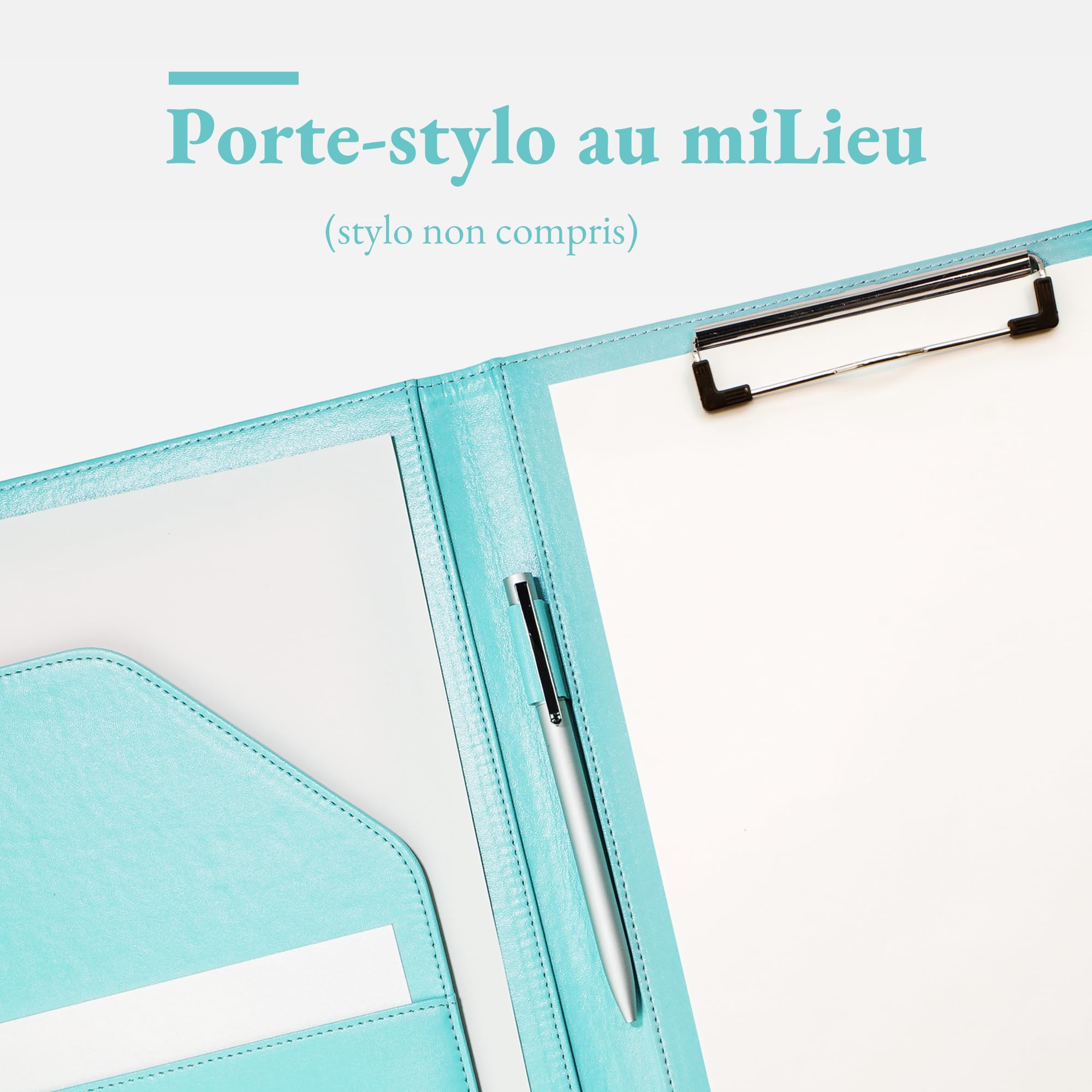 Porte-Documents A4 en PU Cuir Turquoise Pâle - Rangeur de Documents, Bloc-Notes, Trieur Organisateur